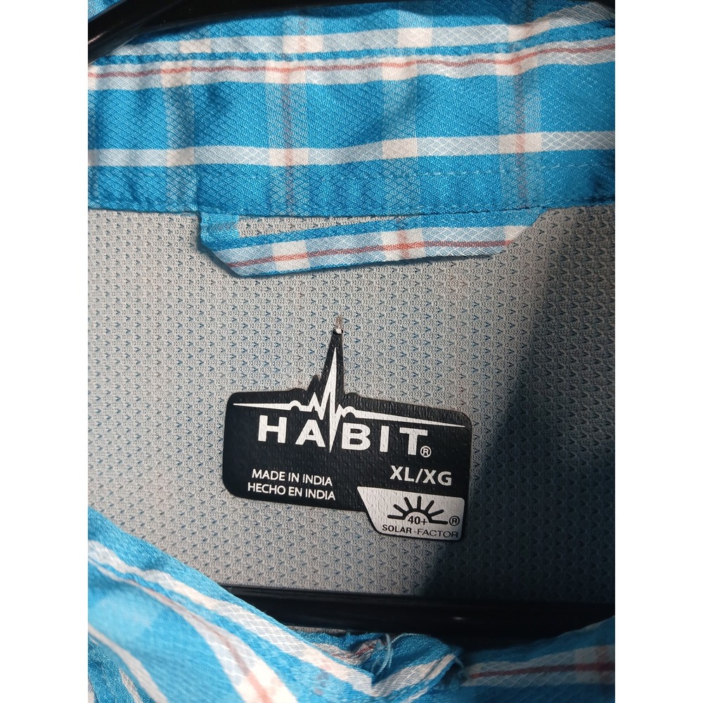 Habit Mens XL Fishing Shirt Blue Plaid Short Sleeve UPF 40+ Ventilated Mesh Back - Picture 2 of 9